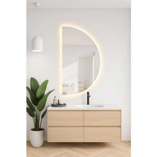 Lustro PENELOPE LED – półokrągłe lustro z podświetleniem LED na wymiar do łazienki, przedpokoju i salonu